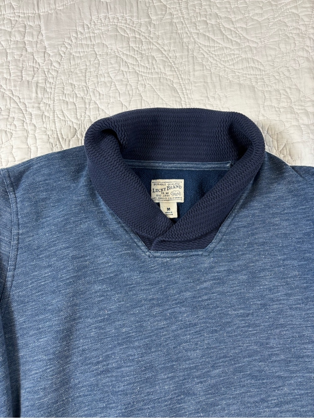 Lucky Brand Men’s Heathered Blue Sweater with Navy Turtleneck